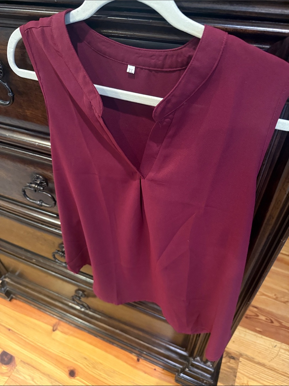 Sleeveless V-Neck Blouse in Burgundy